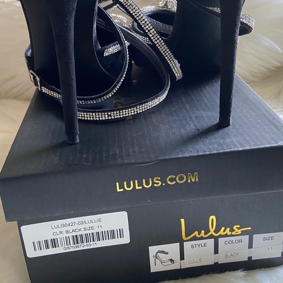 Lulus Lullie Black Suede Rhinestone Ankle Strap Pointed-Toe Pumps Heels Size 11 - Picture 6 of 8